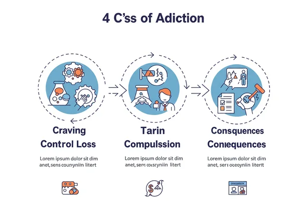Diagram illustrating the 4 C's of addiction framework.