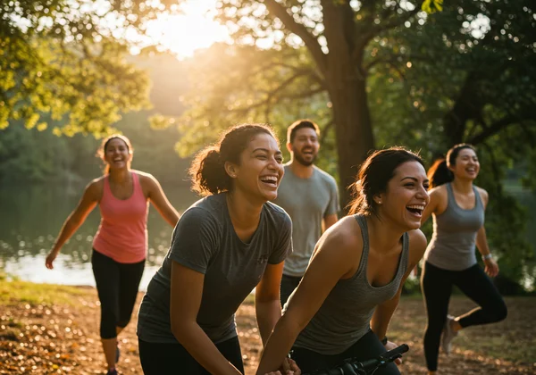Group of friends engaging in healthy outdoor activities together