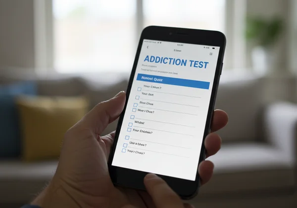 Person taking an online addiction test for self-reflection