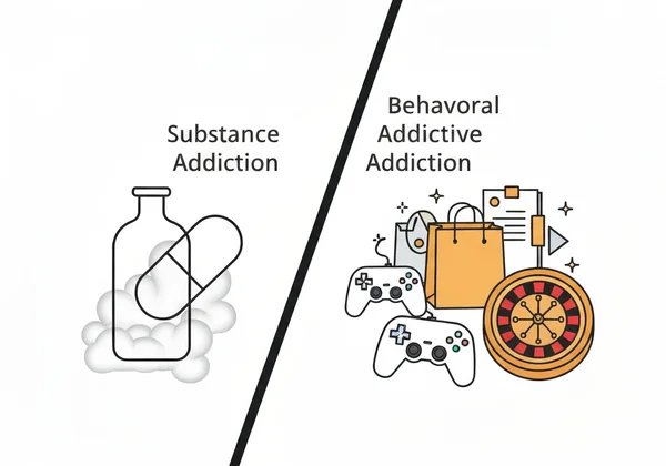 Visual of substance and behavioral addiction types