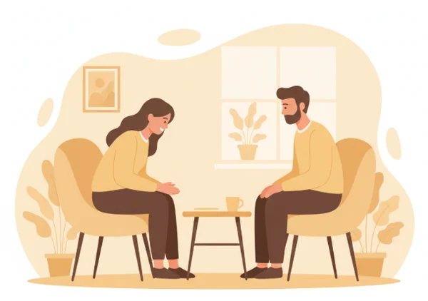 Two people having an empathetic conversation about addiction