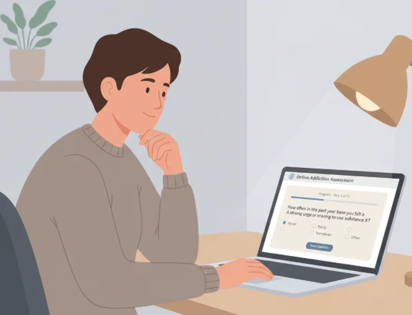 User taking a confidential online addiction screening test