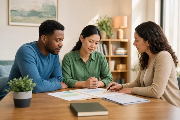 People reviewing a support plan