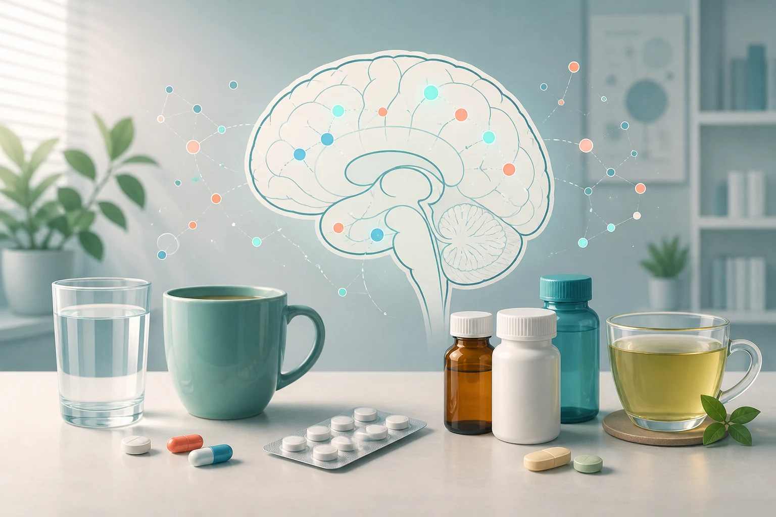 Calm brain and substance concept